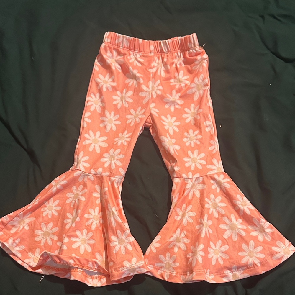Floral Orange Kids Bell-Bottom Pants